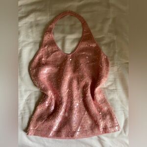 Vintage Sequin knit Halter Top in Pink